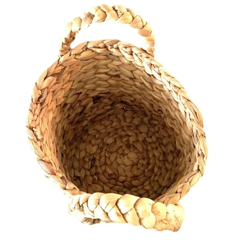 Braided Arrow Weave Round Storage Basket Two Handle Brown New 9
